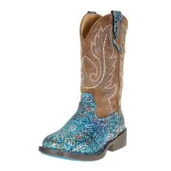 Roper Footwear Kids Roper Blue Southwest Glitter Vamp Brown Shaft
