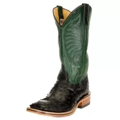 Rios Of Mercedes Men's Anderson Bean Ride Ready Black Full Quill Ostrich 13in. Jade Navajo Top Cowboy Boot