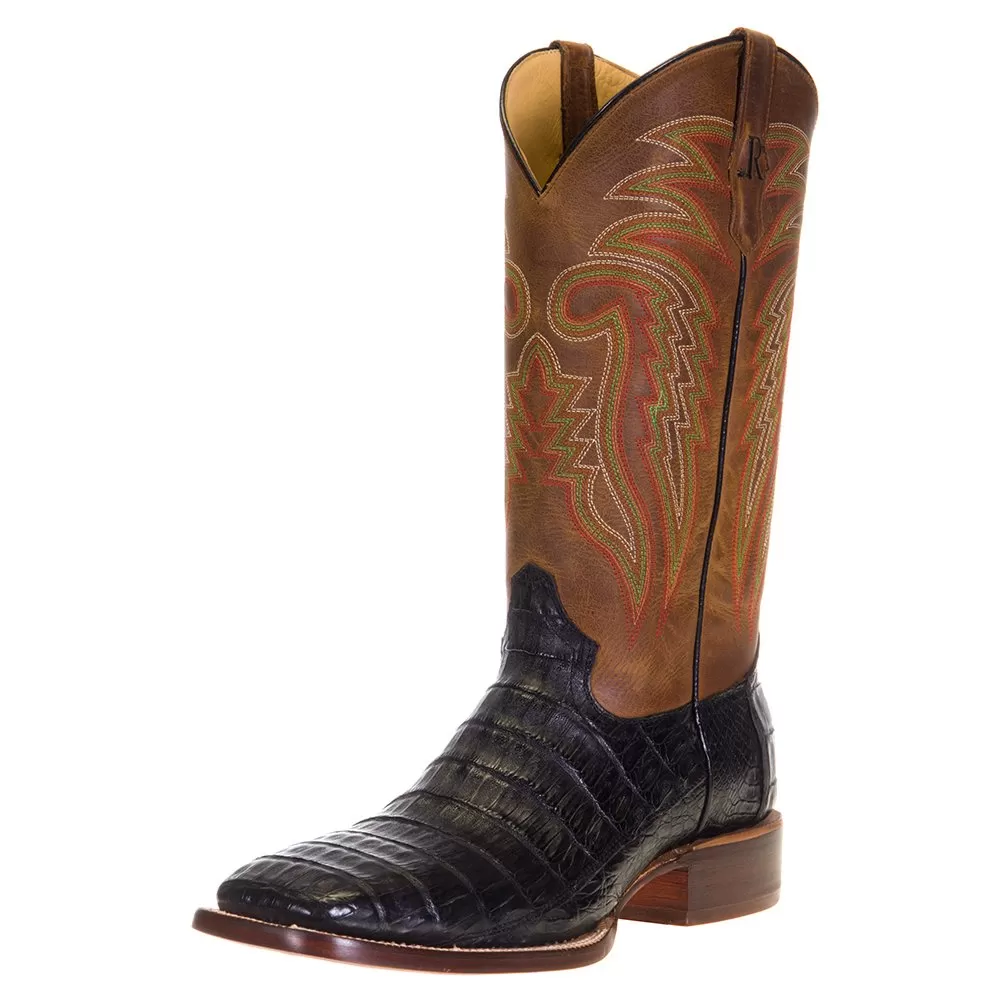 R Watson Boots Men's R Watson Black Caiman Tail 13in. Mad Dog Tan Top Boots 3 R Watson Boots Men's R Watson Black Caiman Tail 13in. Mad Dog Tan Top Boots
