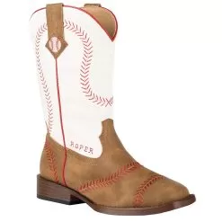 Roper Footwear Kids Tan Vamp White Shaft With Baseball Embroidery Boot