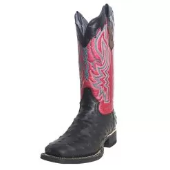 Women's Tanner Mark Imitation Ostrich Matte Black With Volcano Fuchsia Top Cowgirl Boots