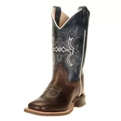 Old West Kids Wipe Out Blue Shaft Brown Foot Cowboy Boots