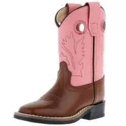 Old West Infant Toddler Tan And Pink Square Toe Cowgirl Boot