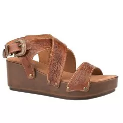 Roper Womens Tan Tooled Leather Wedge