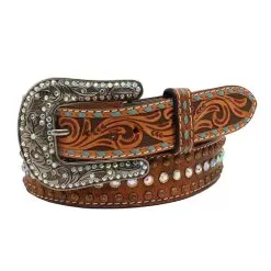 Womens Tooled Feather/Arrow Belt