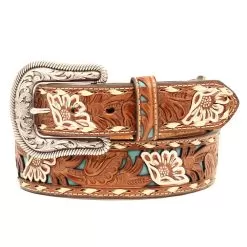 Women's Brown Belt With Floral Overlay