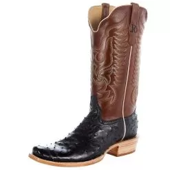 R Watson Boots Men's Black Full Quill Ostrich 13in. Cognac Sinatra Top Boot
