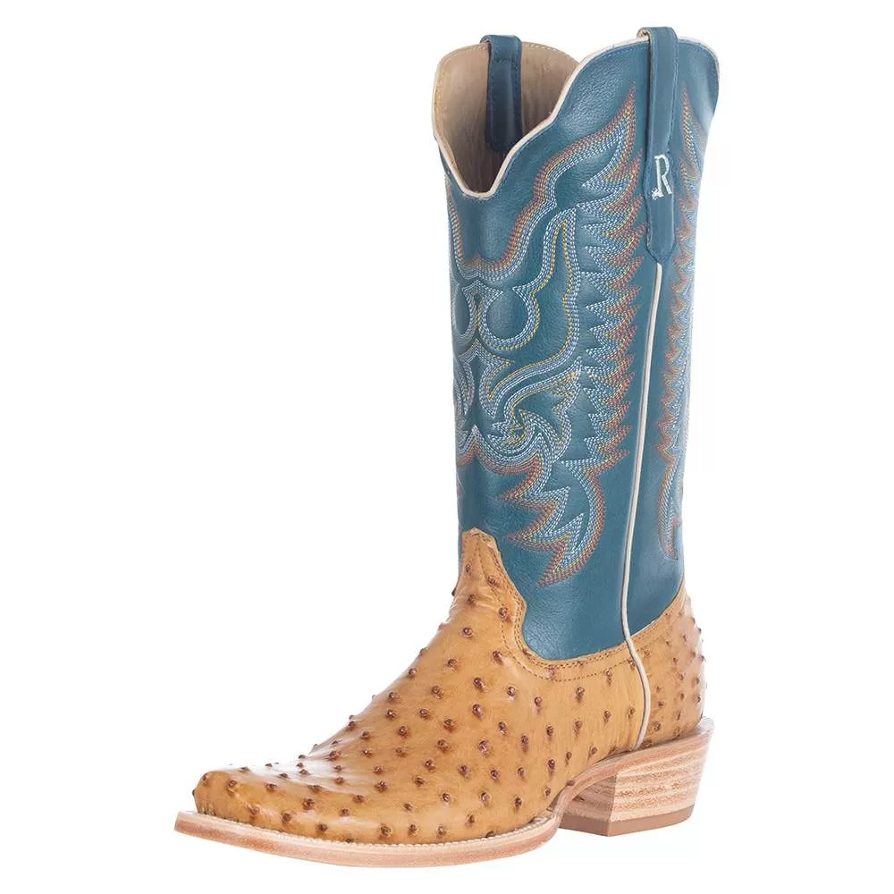 R Watson Boots Men's Antique Saddle Full Quill Ostrich 13in. Royal Blue Goat Top Boots 3 R Watson Boots Men's Antique Saddle Full Quill Ostrich 13in. Royal Blue Goat Top Boots