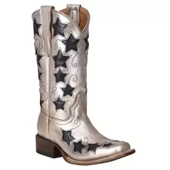 Corral Kids Corral Boot Silvery And Navy Blue Stars Square Toe Cowgirl Boot