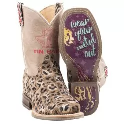 Tin Haul Footwear Kids Cheetah Patchwork Cowgirl Boots