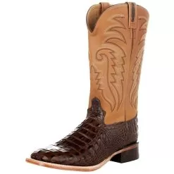 Old West Men's Old West Brown Horn Back Caiman Print 13in. Tan Top Square Toe Boot
