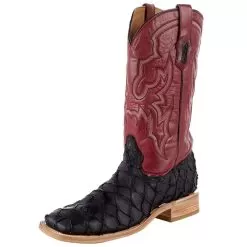 Corral Men's Corral Rodeo Performance Black Matte Fish 12in.Red Top Square Toe Boots