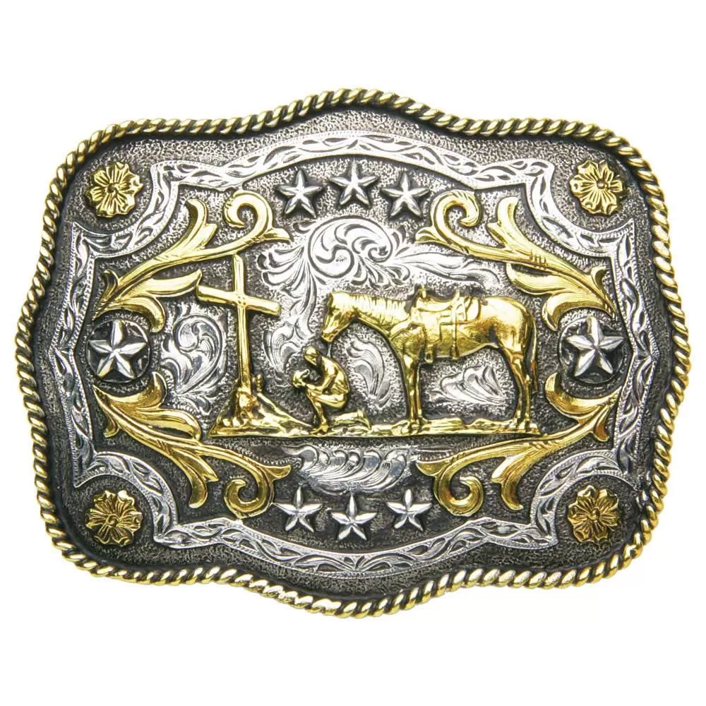 And West Scalloped Praying Cowboy Buckle 3 And West Scalloped Praying Cowboy Buckle