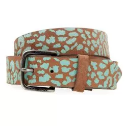 Gem Dandy Accessories Women's Leather Belt With Turquoise Leopard Print