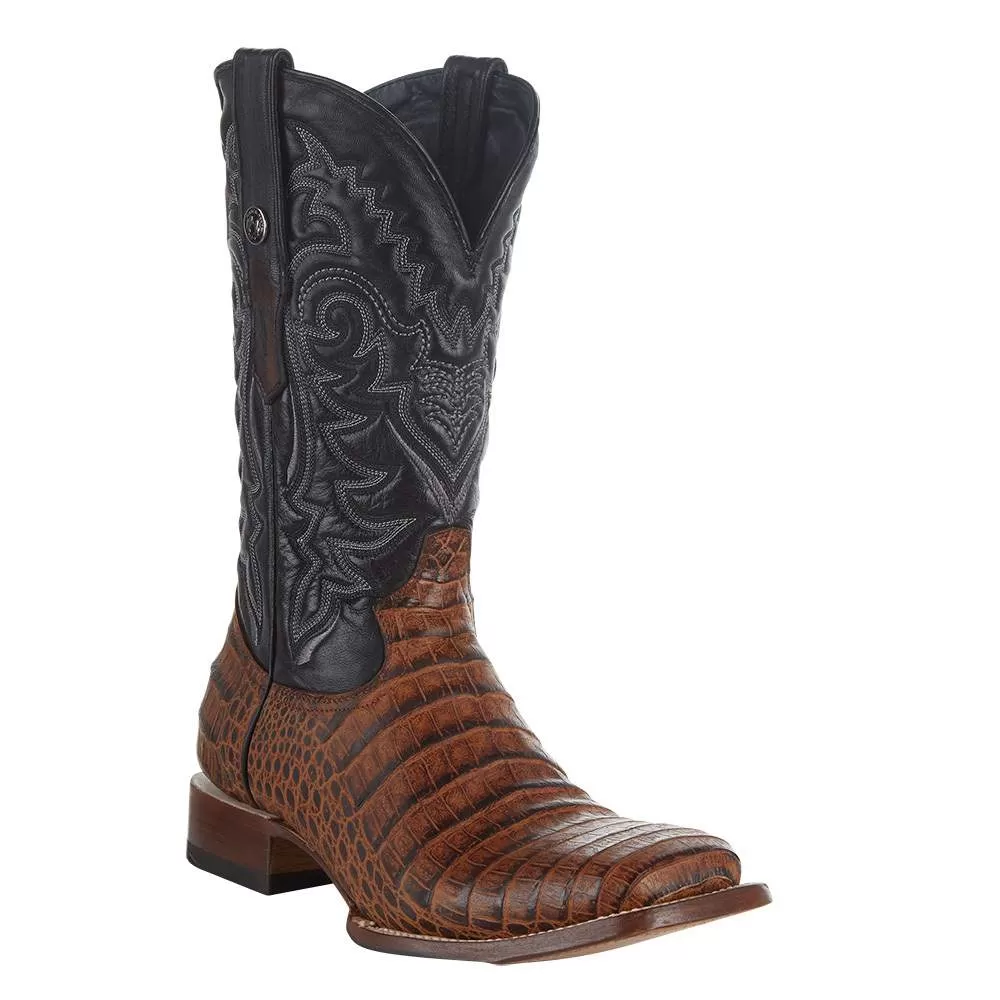 Tanner Mark Boots Men`s Matte Cognac Caiman Belly 12` Kabul Black Top Square Toe Boot 3 Tanner Mark Boots Men`s Matte Cognac Caiman Belly 12` Kabul Black Top Square Toe Boot