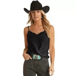Rock & Roll Denim Cowgirl Twist Front Cami With Lace