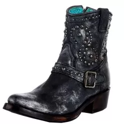 Corral Women's Black Harness Studs Ankle Boot Round Toe