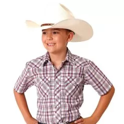 Roper Boy's Red And Grey Western Snap Short Sleeve Shirt