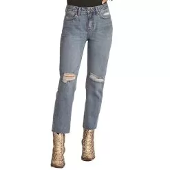 Rock & Roll Denim Women's High Rise Distressed Cropped Straight
