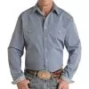 Panhandle Men's Rock & Roll Rough Stock Light Navy Dobby Snap Shirt -Western Cowboy Equipment Shop 158730 default l