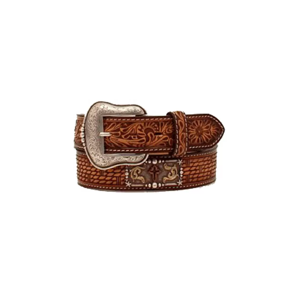 Men's 3D Tooled Belt With Rectangular Conchos 3 Men's 3D Tooled Belt With Rectangular Conchos