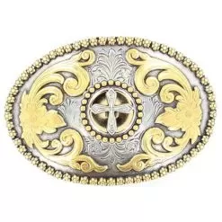 M&F Silver And Gold Cross Large Oval Buckle