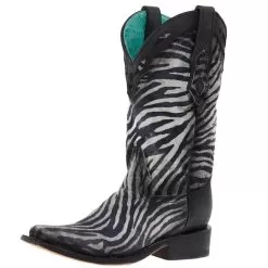 Corral Women`s White Black Zebra Print 11in. Top Boot