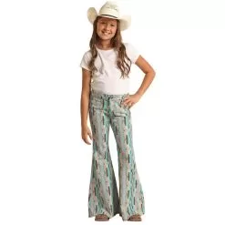 Rock & Roll Denim Girl's Turquoise Aztec Bell Bottoms