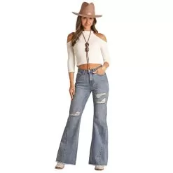 Rock & Roll Denim Womens Distressed Comfort Flare