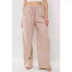 Ces Femme Women's Beige Elastic Waist Pants