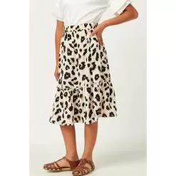 Hayden Girl's Taupe Leopard Skirt