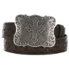 M&F Ladies Brown Embossed Cross Belt