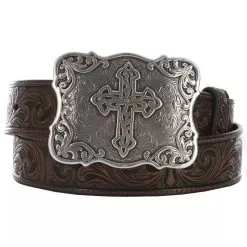 M&F Ladies Brown Embossed Cross Belt