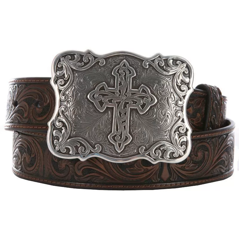 M&F Ladies Brown Embossed Cross Belt 3 M&F Ladies Brown Embossed Cross Belt