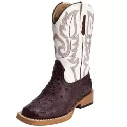 Roper Kid's Brown Ostrich Print Cowboy Boots