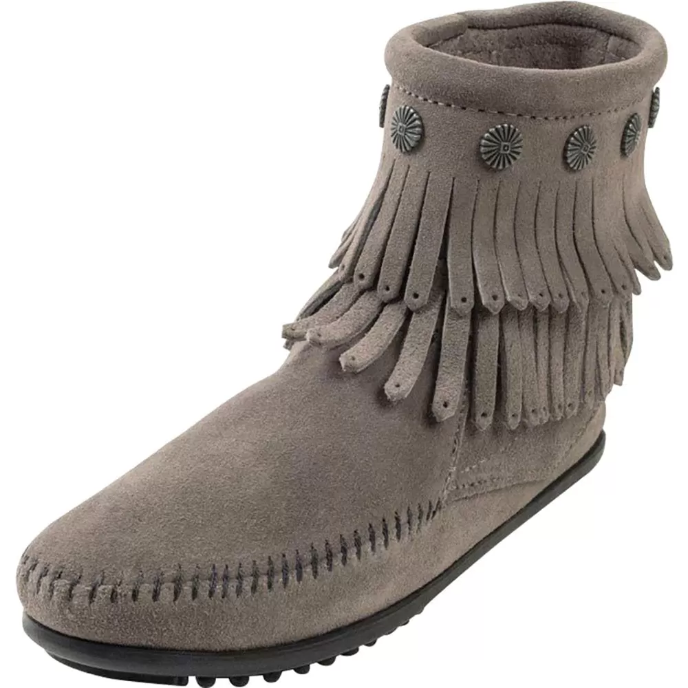 Minnetonka Grey Double Fringe Side Zip Boot-6in Top 3 Minnetonka Grey Double Fringe Side Zip Boot-6in Top