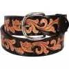 Double J Hand-Tooled Floral Black Dyed Belt -Western Cowboy Equipment Shop 76 default l