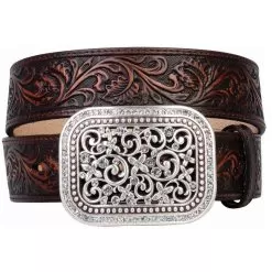 Women's Ariat® Rhinestone Filigree Brown Tooled Belt