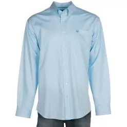 Cinch Mens Light Blue Tencel Stripe Button Shirt