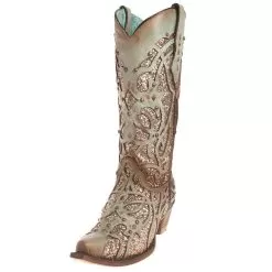 Corral Women's Mint Glitter Inlay Snip Toe Cowgirl Boots