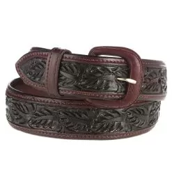 Vogt Silversmiths 1 1/2in. Saddle Brown Skived Edge Running Leaf Belt