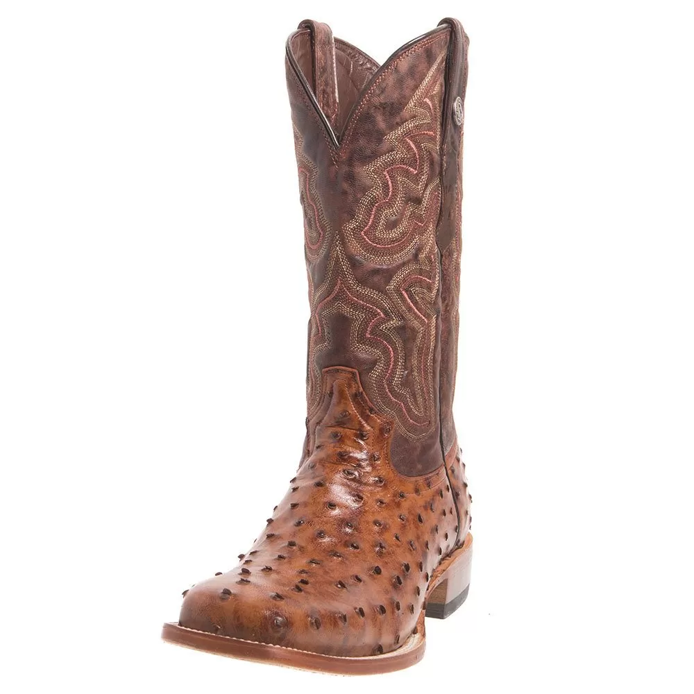 Tanner Mark Boots Men's Rustic Cognac Full Quill Ostrich Print Square Toe Cowboy Boot 3 Tanner Mark Boots Men's Rustic Cognac Full Quill Ostrich Print Square Toe Cowboy Boot