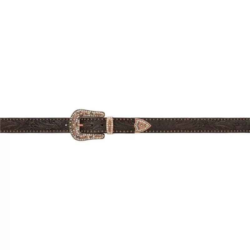 3-D Ladies 1 1/2in Brown Floral Belt With Bronze Studs 6 3-D Ladies 1 1/2in Brown Floral Belt With Bronze Studs - Image 4