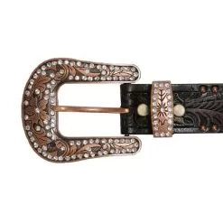 3-D Ladies 1 1/2in Brown Floral Belt With Bronze Studs 11 3-D Ladies 1 1/2in Brown Floral Belt With Bronze Studs -Western Cowboy Equipment Shop A1034 buckle