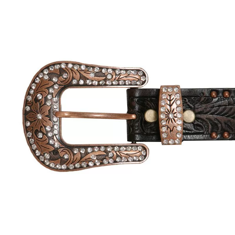 3-D Ladies 1 1/2in Brown Floral Belt With Bronze Studs 7 3-D Ladies 1 1/2in Brown Floral Belt With Bronze Studs - Image 5