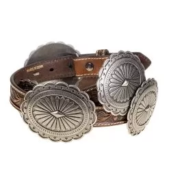 Women's Brown Tooled Leather Concho Belt -Western Cowboy Equipment Shop A1530508 1
