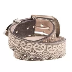 Women's 1 1/2` Brown/Tan Lace Belt W/Clear Studs -Western Cowboy Equipment Shop A3650 LG 2