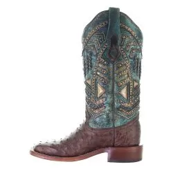 Corral Women`s Brown/Turq FQ Ostrich 13 Turq Top -Western Cowboy Equipment Shop A4059 3
