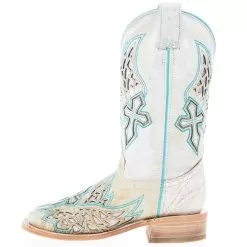 Corral Women's White Inlay Turquoise Embroidery 12 In Top Square Toe Boot -Western Cowboy Equipment Shop A4334 03