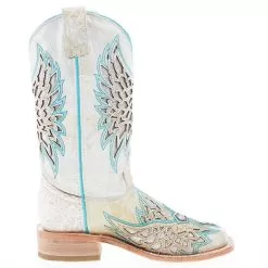 Corral Women's White Inlay Turquoise Embroidery 12 In Top Square Toe Boot -Western Cowboy Equipment Shop A4334 05